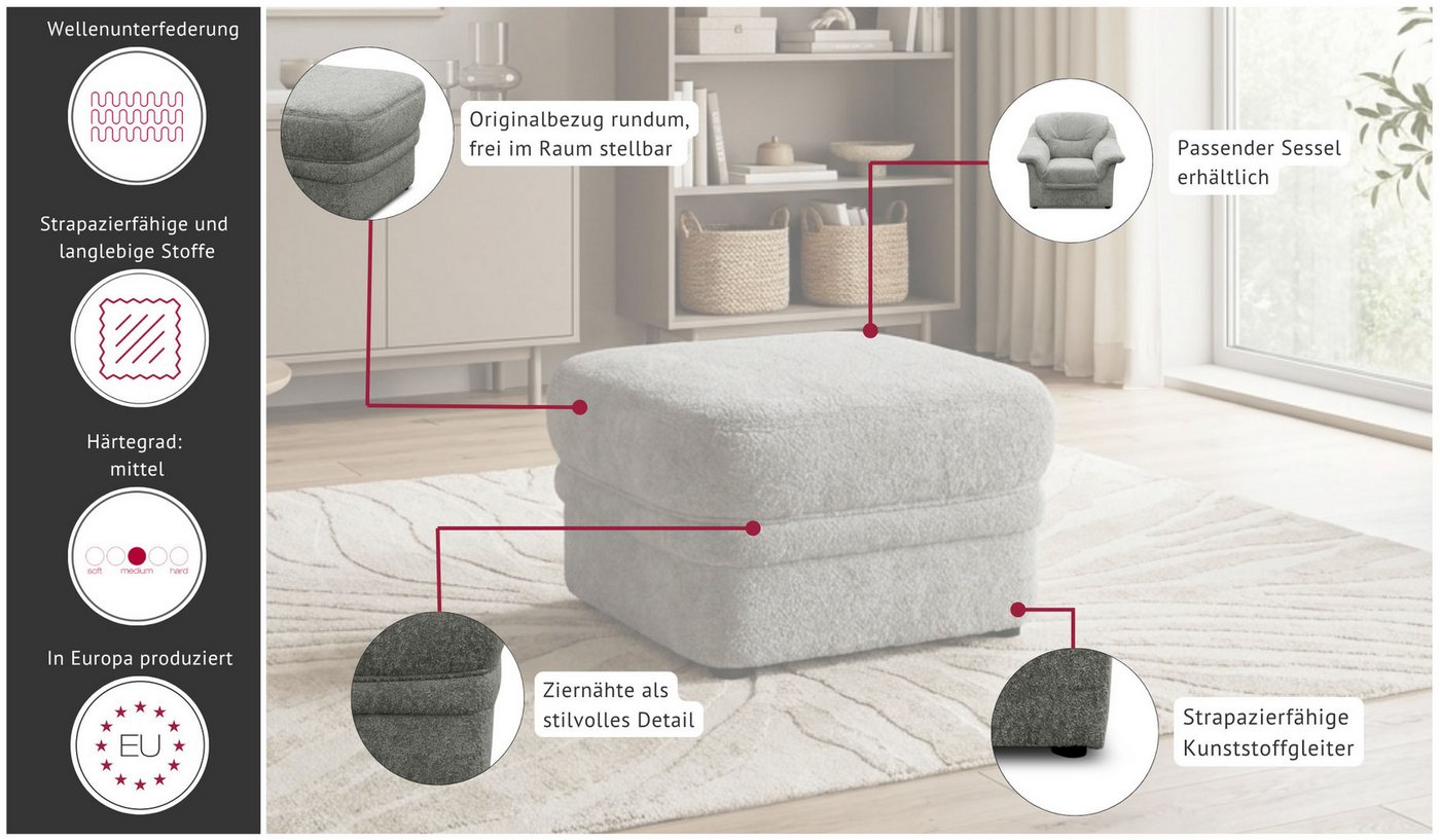 OTTO home Hocker Nyborrg 60 cm, formschönes Design für ein modernes Zuhause, Polsterhocker passend zum Sofa, Breite 60 cm, individuell kombinieren – Bild 3 von 5