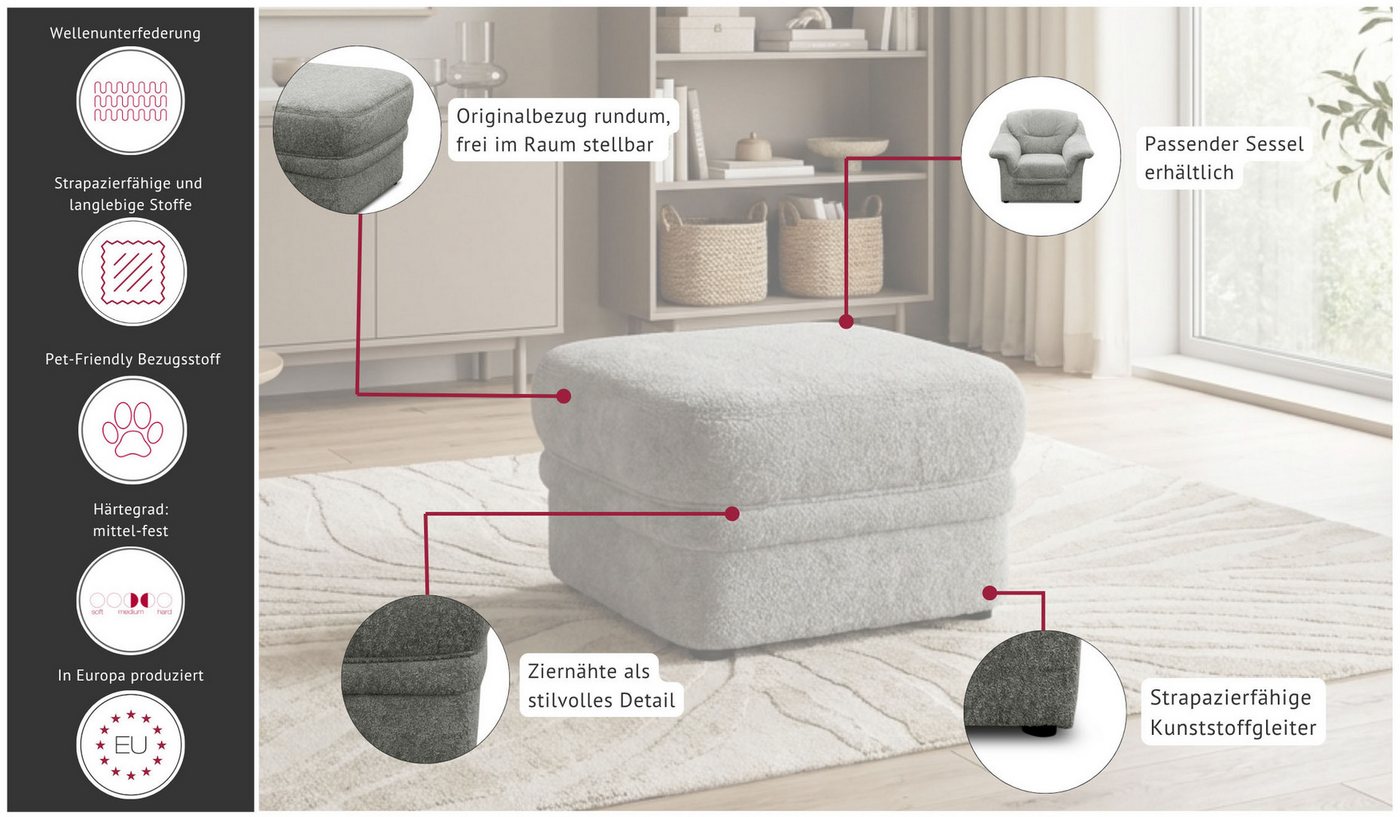 OTTO home Hocker Nyborrg 60 cm, formschönes Design für ein modernes Zuhause, Polsterhocker passend zum Sofa, Breite 60 cm, individuell kombinieren – Bild 3 von 5