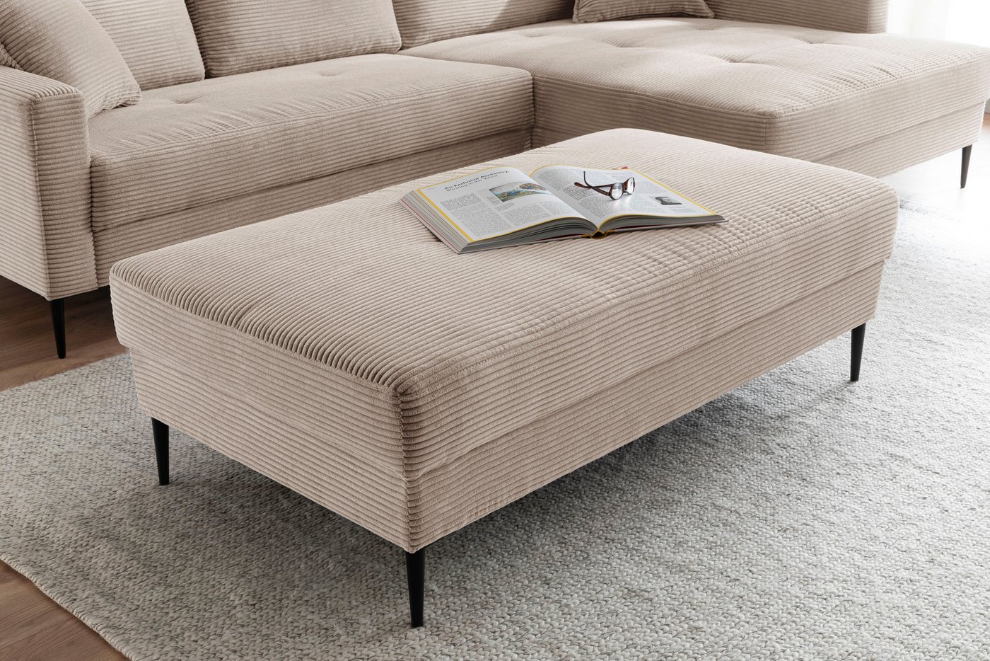 OTTO home Hocker Summer B: 142cm, in Cord & Struktur erhältlich, schwarze Metallfüße – Bild 2 von 3