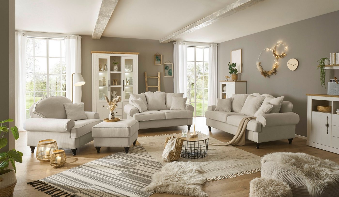 OTTO home Hocker Westminster mit hochwertigem Microfaserbezug, Passend zur Serie WESTMINSTER, Federkern-Polsterung, gedrechselter Fuß – Bild 3 von 5