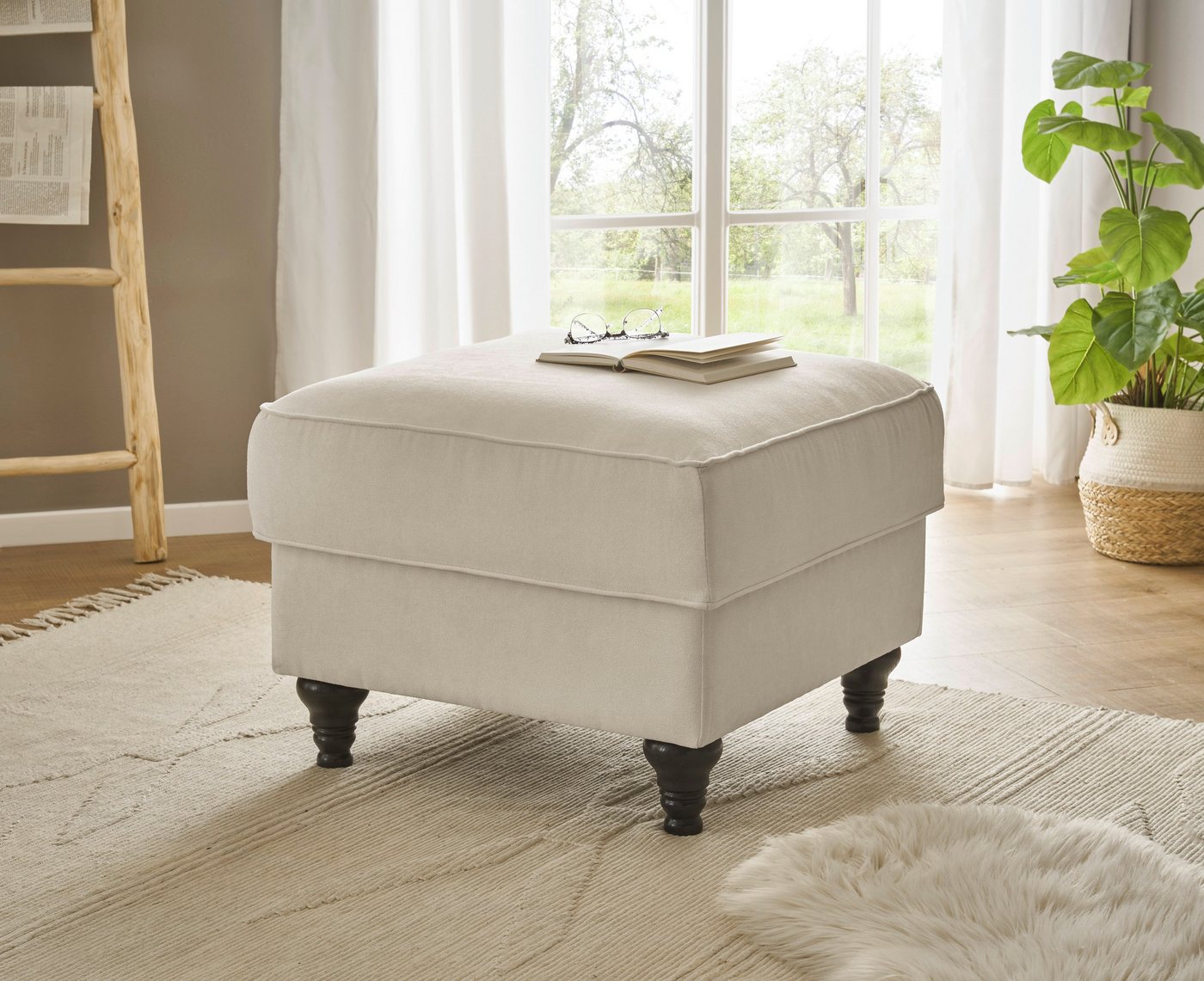 OTTO home Hocker Westminster mit hochwertigem Microfaserbezug, Passend zur Serie WESTMINSTER, Federkern-Polsterung, gedrechselter Fuß – Bild 4 von 5