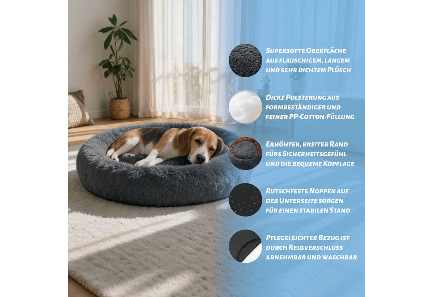 OTTO home Hundebett Cloudy, Kuscheliges Plüschbett mit weichem Rundrand – Bild 5 von 5