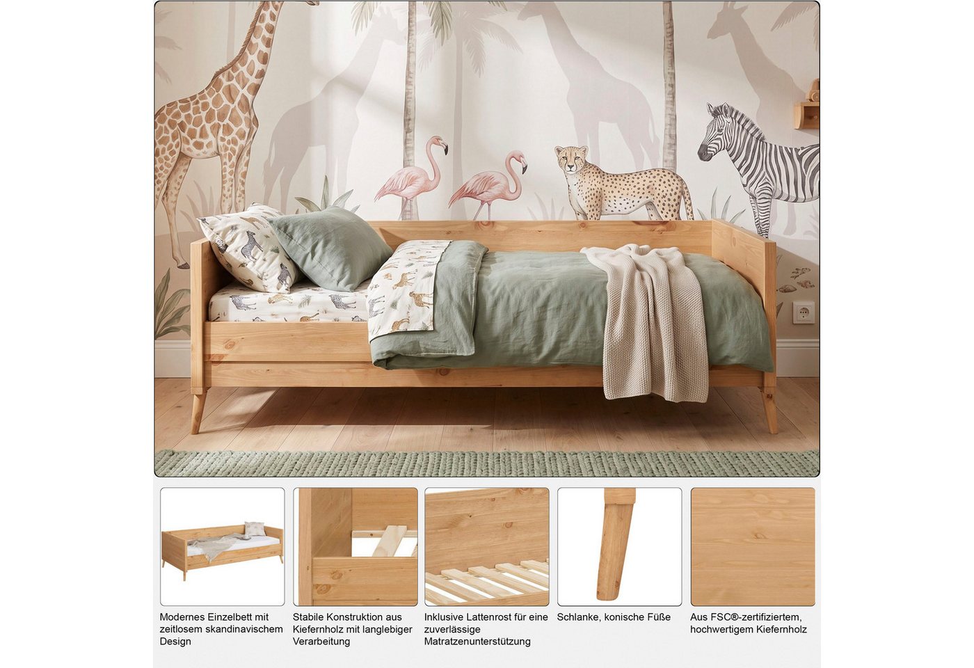 OTTO home Jugendbett Ellen, aus massivem Kiefernholz, in 2 verschiedenen Farben, mit Holzfüßen – Bild 3 von 5