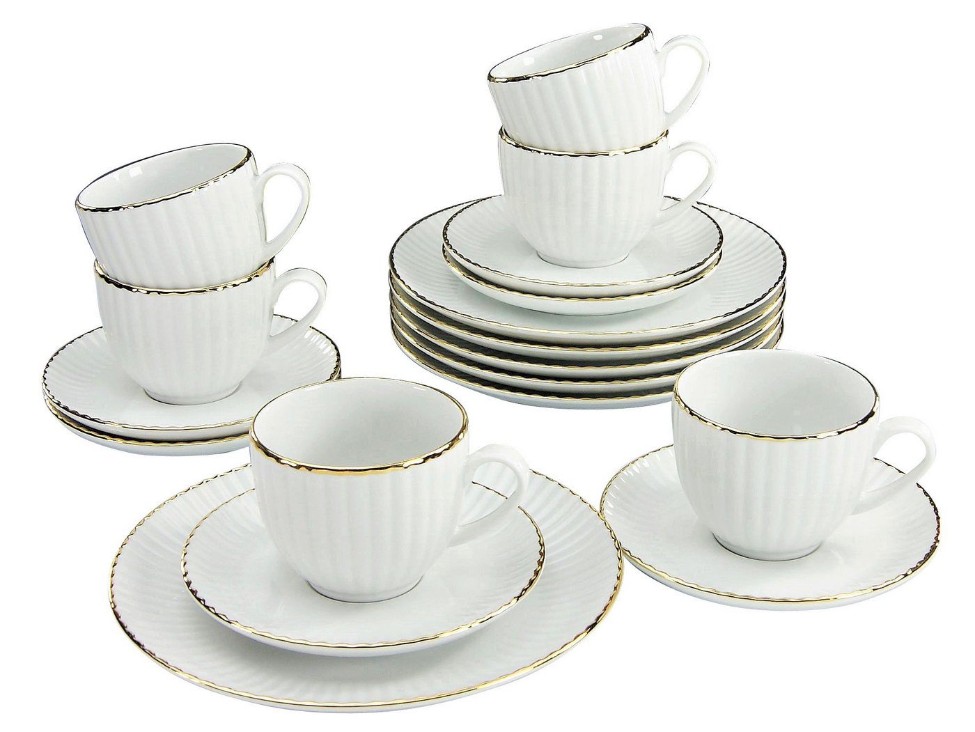 OTTO home Kaffeeservice Geschirr-Set, Service Ezzo (18-tlg), 6 Personen, Porzellan, Goldband, Made in Europe, 18 Teile, für 6 Personen – Bild 2 von 5