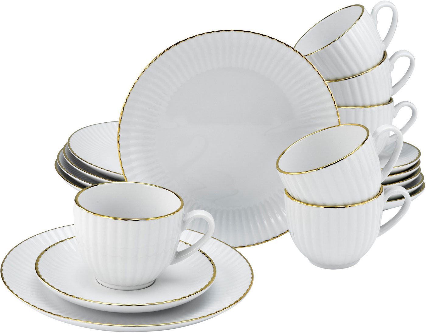 OTTO home Kaffeeservice Geschirr-Set, Service Ezzo (18-tlg), 6 Personen, Porzellan, Goldband, Made in Europe, 18 Teile, für 6 Personen – Bild 3 von 5