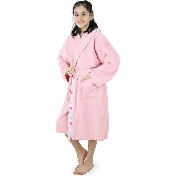 OTTO home Kinderbademantel Tilly, Langform, Walkfrottier, Kapuze, Gürtel, für Mädchen & Jungen, Kinder, Sterne auf Bordüre, 100% Baumwolle