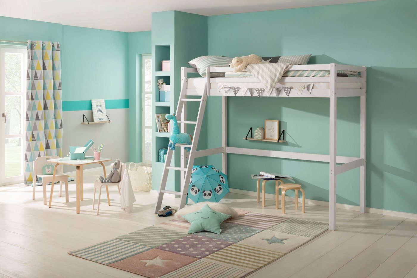 OTTO home Kinderbett Alpi, Leiter links oder rechts montierbar, Hochbett, Kiefernholz, Inklusive Leiter und Lattenrost, Liegefläche 90x200 cm – Bild 2 von 5