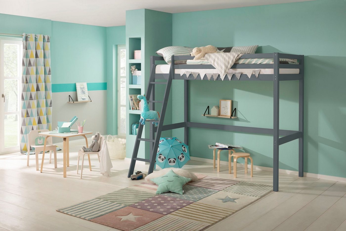 OTTO home Kinderbett Alpi, Leiter links oder rechts montierbar, Hochbett, Kiefernholz, Inklusive Leiter und Lattenrost, Liegefläche 90x200 cm – Bild 2 von 5