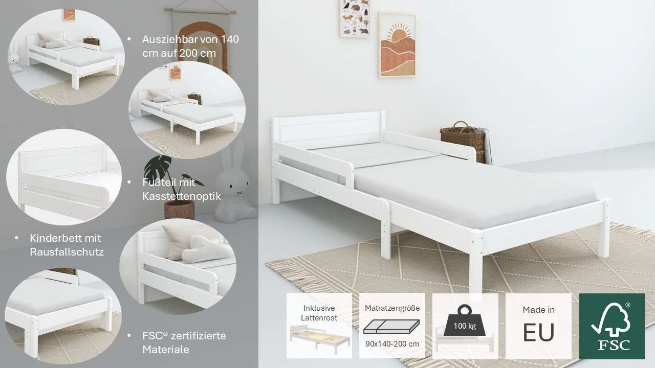 OTTO home Kinderbett Hero, Massivholzbett, ausziehbar von 140 bis 200 cm, FSC® (90cm Breite, 140-200cm Liegefläche), massive Kiefer, mit Lattenrost, zeitlose Op – Bild 3 von 5