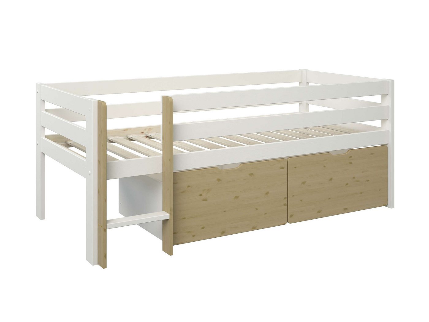 OTTO home Kinderbett Tide, maximaler Stauraum durch Schubkästen, Massivholz (4-tlg., Kinderbett inklusive Lattenrost und 2 Bettkästen), Hochbett mit Rausfallsch – Bild 2 von 5