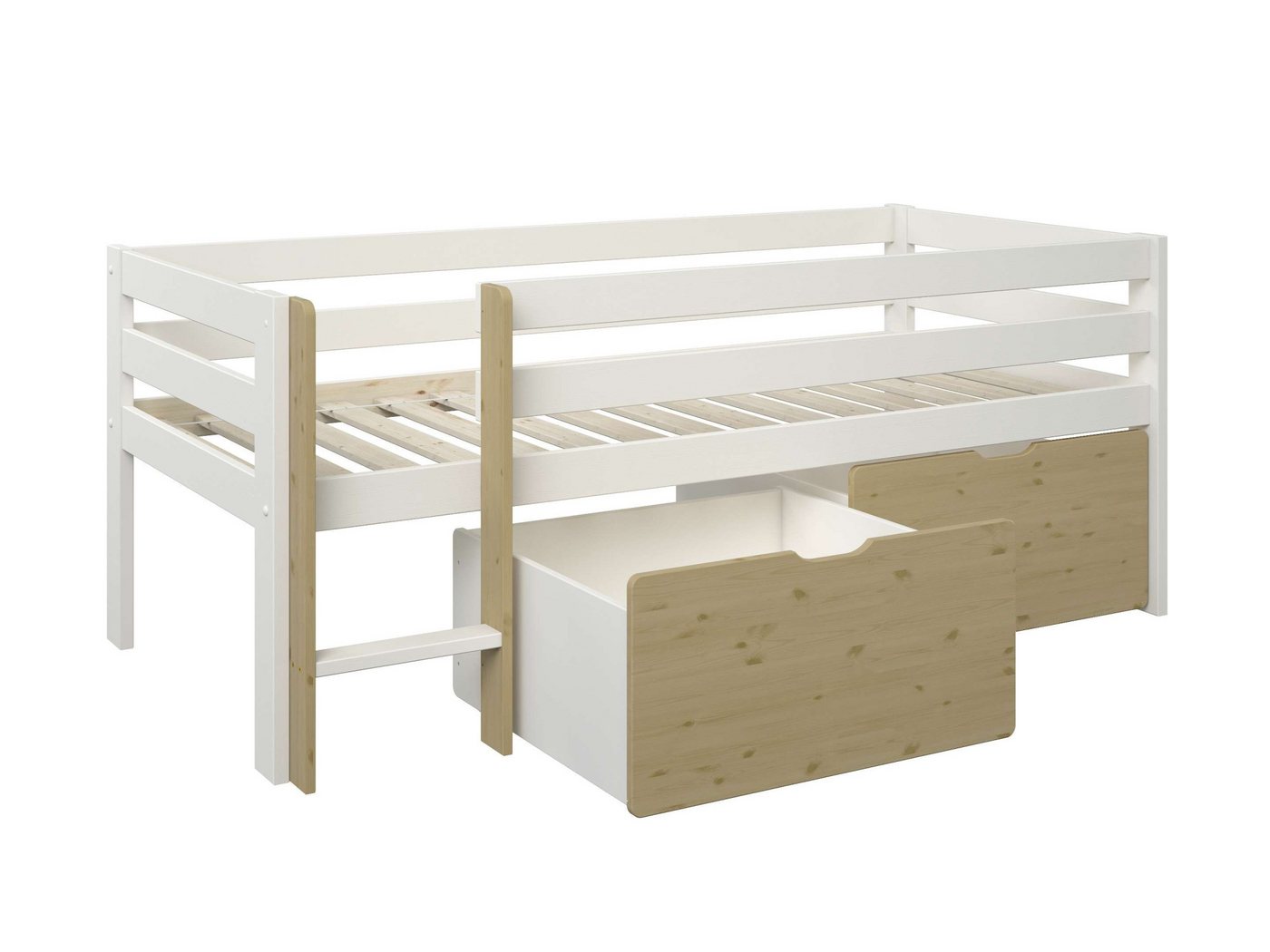 OTTO home Kinderbett Tide, maximaler Stauraum durch Schubkästen, Massivholz (4-tlg., Kinderbett inklusive Lattenrost und 2 Bettkästen), Hochbett mit Rausfallsch – Bild 4 von 5