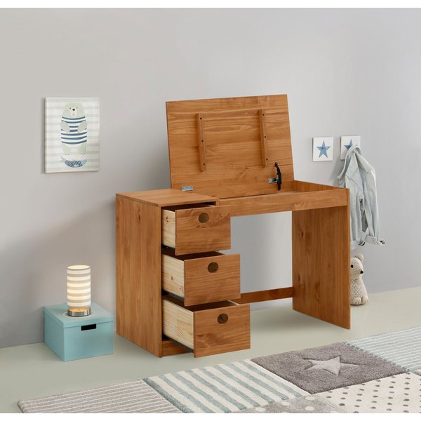 OTTO home Kinderschreibtisch Alpi, Kiefernholz, Wangengestell, mit 3 Schubkästen, Tischbreite 100 cm