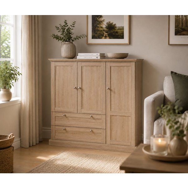 OTTO home Kleiderschrank Binz, Wäscheschrank, Mehrzweckschrank, skandinavischer Landhausstil (B/H/T ca. 122/130/35 cm) viele Stauraummöglichkeiten, Metallgriffe
