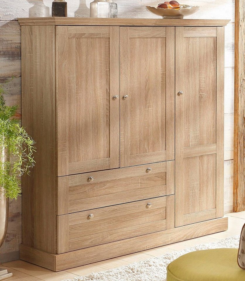 OTTO home Kleiderschrank Binz, Wäscheschrank, Mehrzweckschrank, skandinavischer Landhausstil (B/H/T ca. 122/130/35 cm) viele Stauraummöglichkeiten, Metallgriffe – Bild 3 von 5