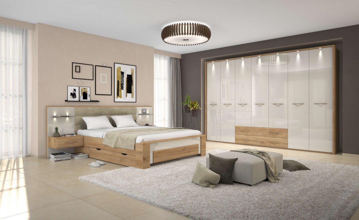 OTTO home Kleiderschrank Gala, beige hochglänzend UV lackiert, kratzfest, FSC-zertifiziert (abgerundete Schubladen aus MDF im Holzdekor, soft-close) mit Beleuch – Bild 2 von 5