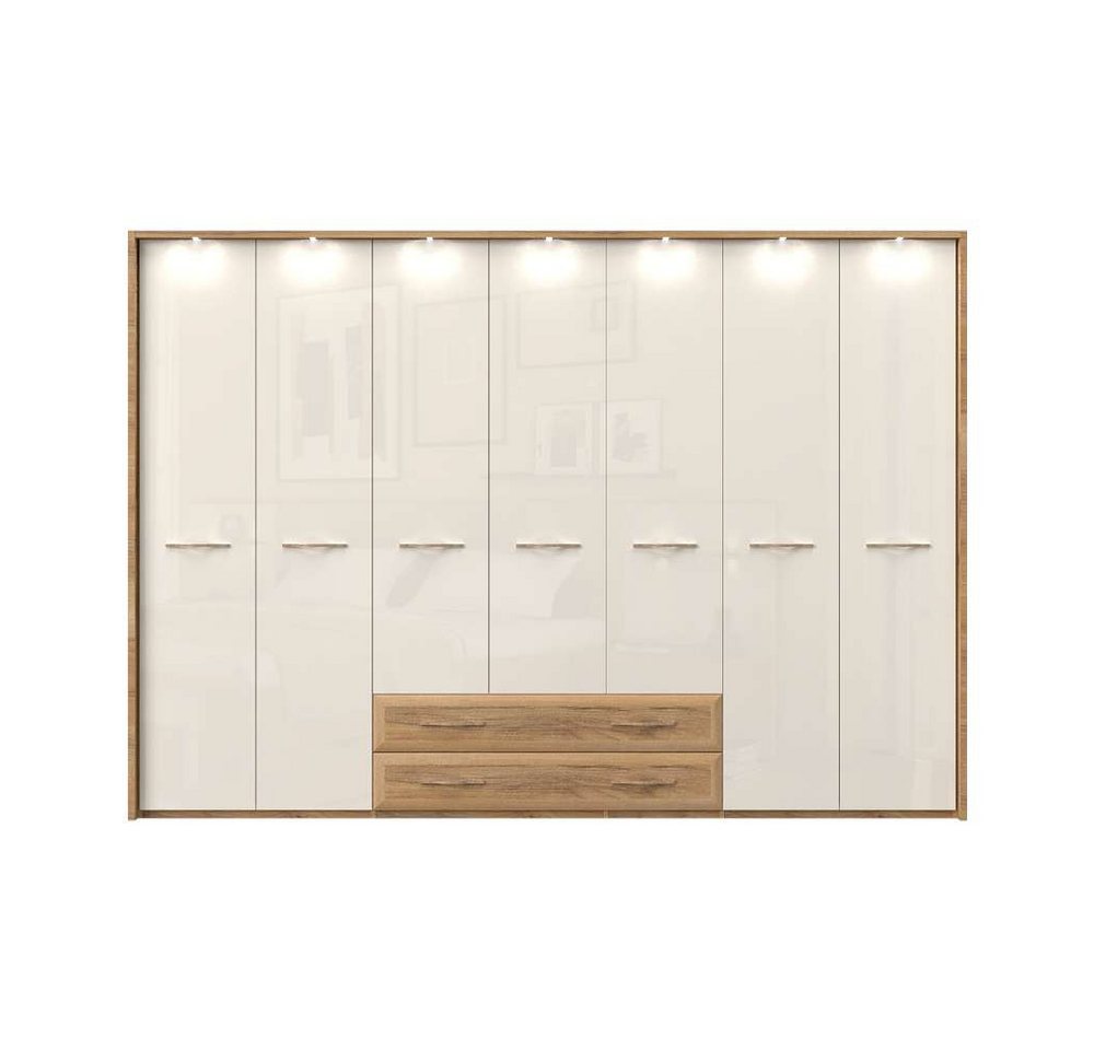 OTTO home Kleiderschrank Gala, beige hochglänzend UV lackiert, kratzfest, FSC-zertifiziert (abgerundete Schubladen aus MDF im Holzdekor, soft-close) mit Beleuch – Bild 3 von 5
