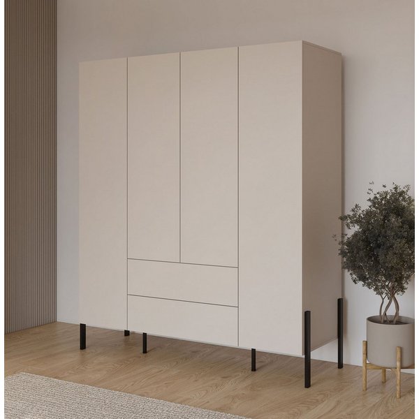 OTTO home Kleiderschrank Jukon, moderner Kleiderschrank mit Metallfüßen (B/H/T 3-Türer: ca. 135/210/60 4-Türer ca: 180/210/60) Drehtürenschrank 4 Türen/2 Schubk