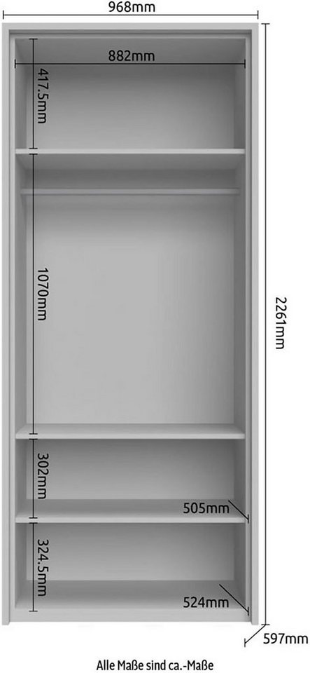OTTO home Kleiderschrank Piano, inklusive Rahmen und Beleuchtung, soft-close-Funktion (viele Breiten zur Auswahl, 226cm hoch) beige oder weiß, UV lackiert, Hoch – Bild 5 von 5