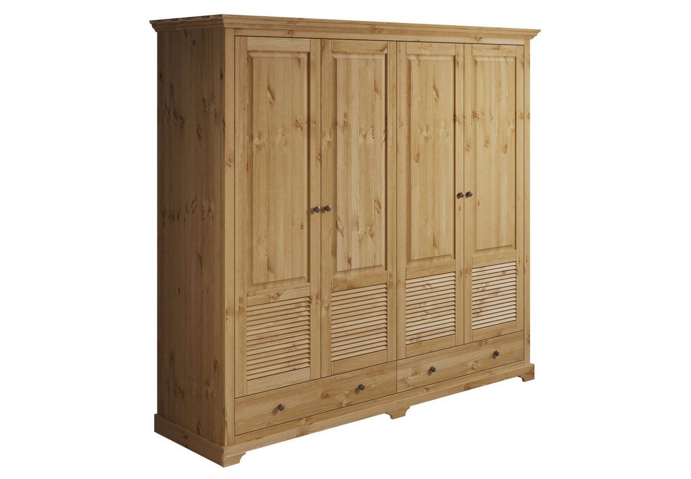 OTTO home Kleiderschrank Rauna, aus massiver Kiefer, 4-türig, mit Lamellen und Kassetten (B/H/T ca. 203/183/61) FSC® zertifiziertes Massivholz (Kiefer), robuste – Bild 3 von 5