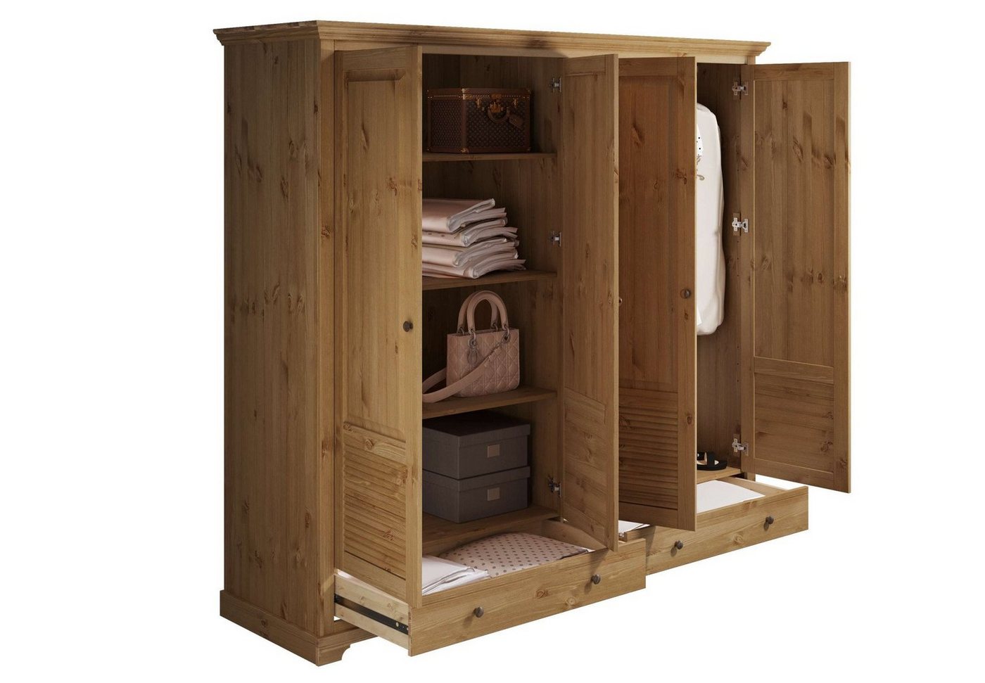 OTTO home Kleiderschrank Rauna, aus massiver Kiefer, 4-türig, mit Lamellen und Kassetten (B/H/T ca. 203/183/61) FSC® zertifiziertes Massivholz (Kiefer), robuste – Bild 4 von 5