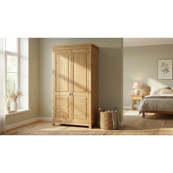 OTTO home Kleiderschrank Rauna, mit Lamellen und Kassetten, klassischer Landhausstil, rustikal (2 Breiten: 113/159 cm H/T ca. 195/60 cm) massive Kiefer, Metallg