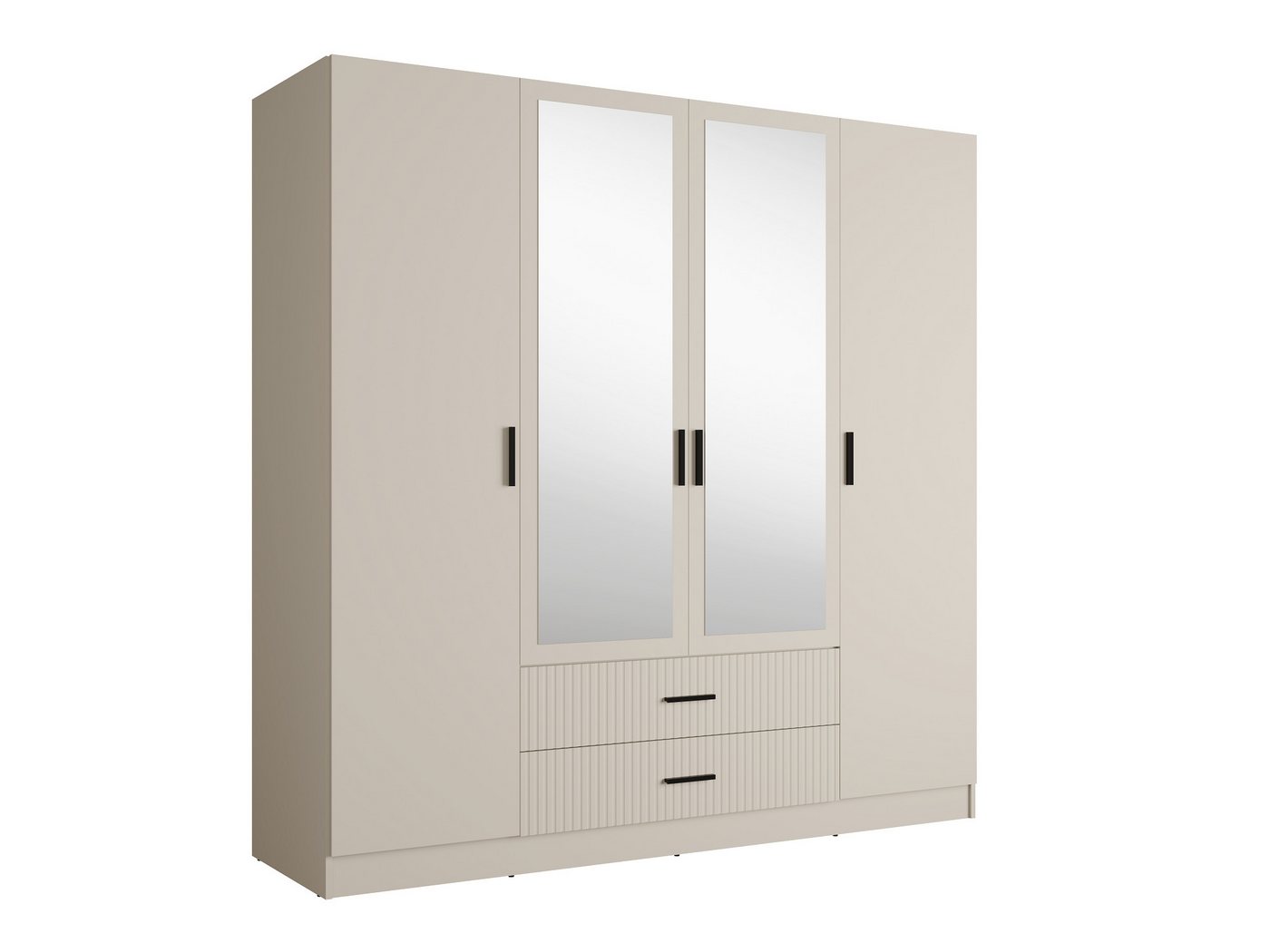 OTTO home Kleiderschrank TERRIK, modern mit viel Stauraum & geriffelter Struktur, Spiegel (B/H/T ca. 200/200/60) Schrank mit 11 Fächern, Kleiderstange, 2 Schubl – Bild 2 von 5