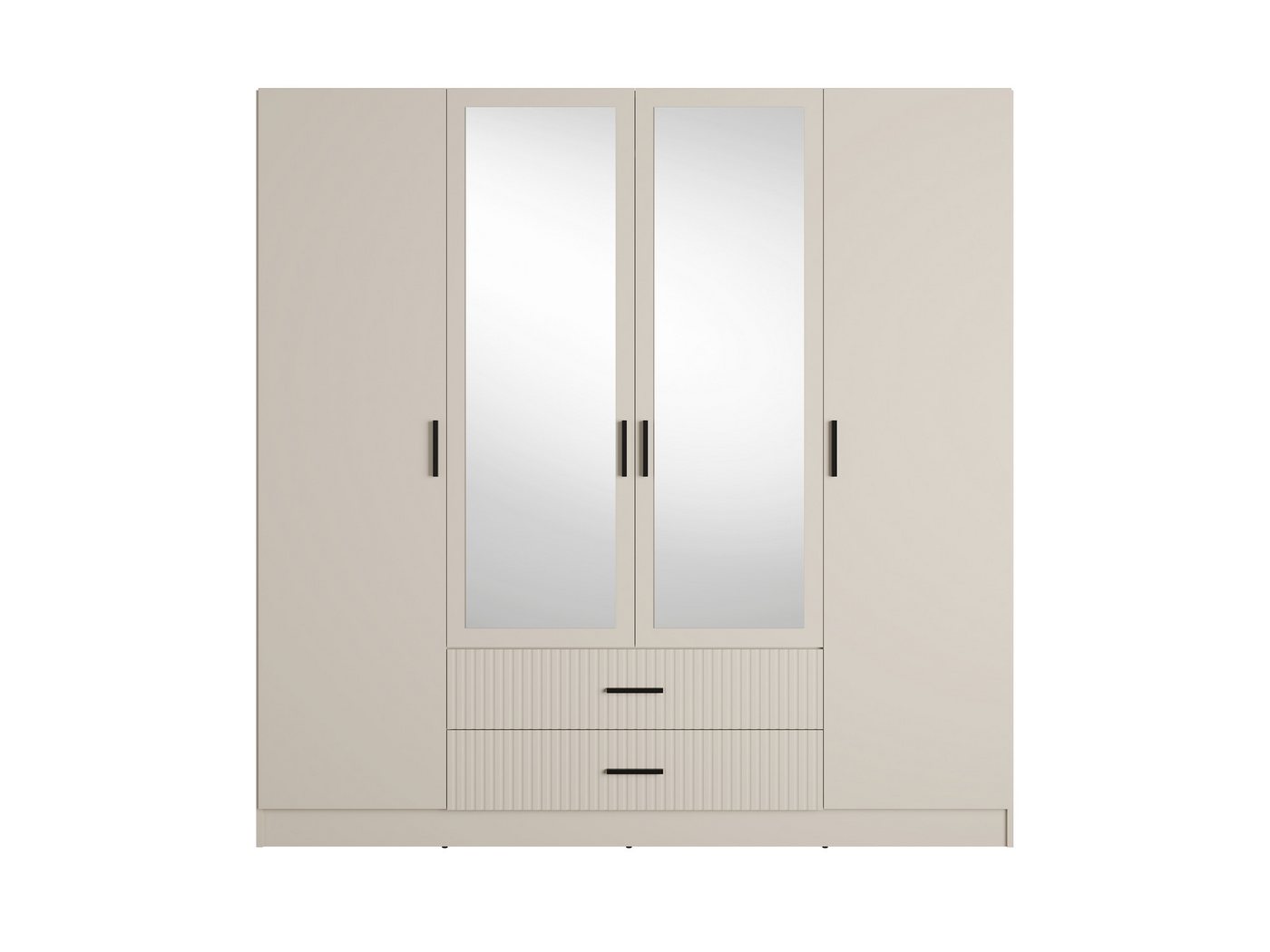 OTTO home Kleiderschrank TERRIK, modern mit viel Stauraum & geriffelter Struktur, Spiegel (B/H/T ca. 200/200/60) Schrank mit 11 Fächern, Kleiderstange, 2 Schubl – Bild 4 von 5