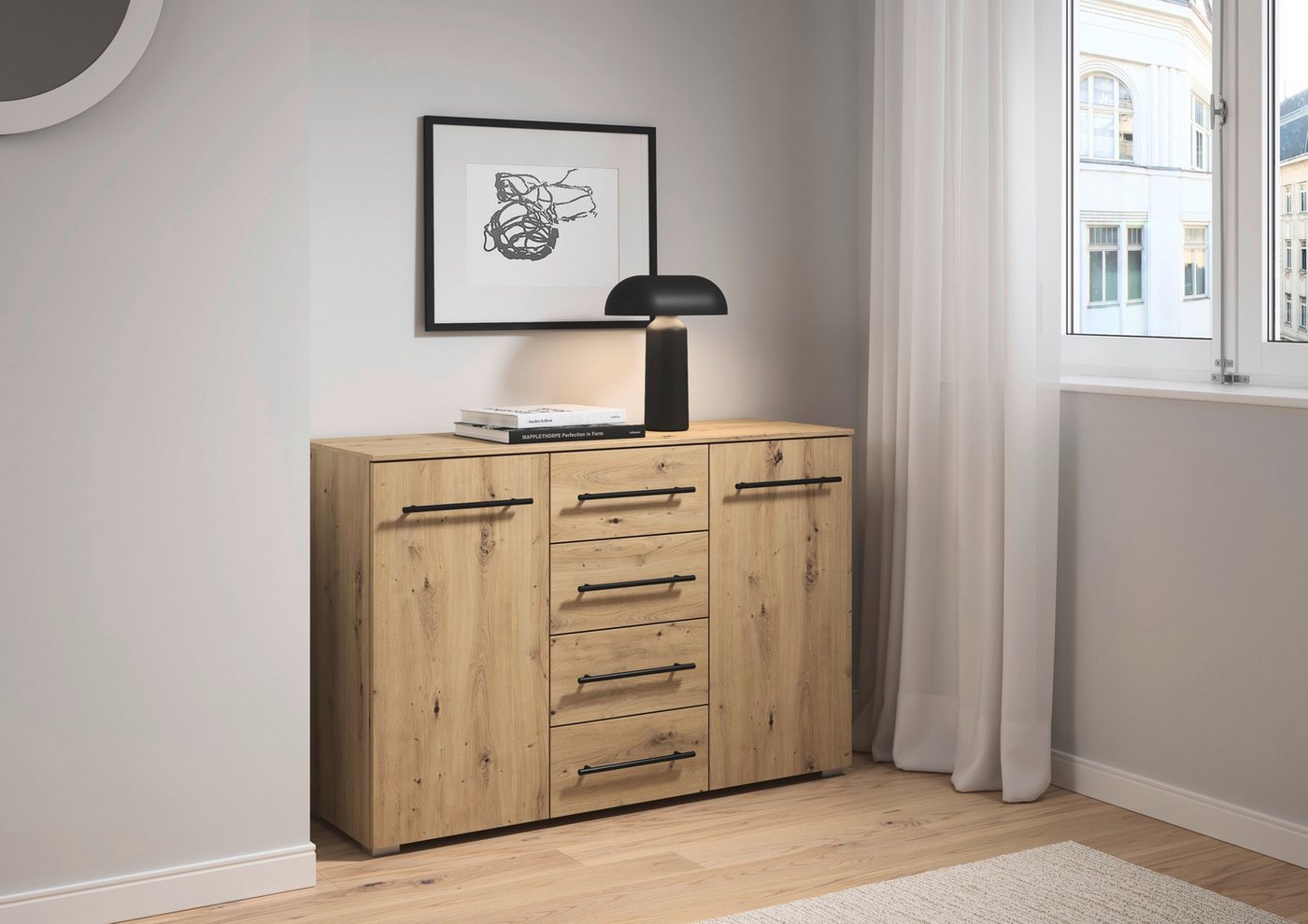 OTTO home Kombikommode Highboard Sideboard Schubladenkommode Kommode Schlafzimmer AVOLA (Breite 120 cm inkl. SOFT-CLOSE-FUNKTION mit Dekorfront), vier große Sch – Bild 2 von 5
