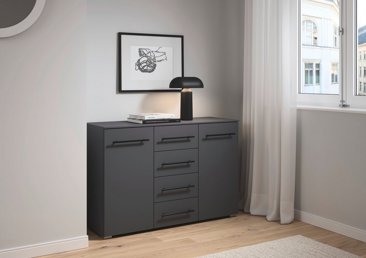 OTTO home Kombikommode Highboard Sideboard Schubladenkommode Kommode Schlafzimmer AVOLA (Breite 120 cm inkl. SOFT-CLOSE-FUNKTION mit Dekorfront), vier große Sch – Bild 2 von 5