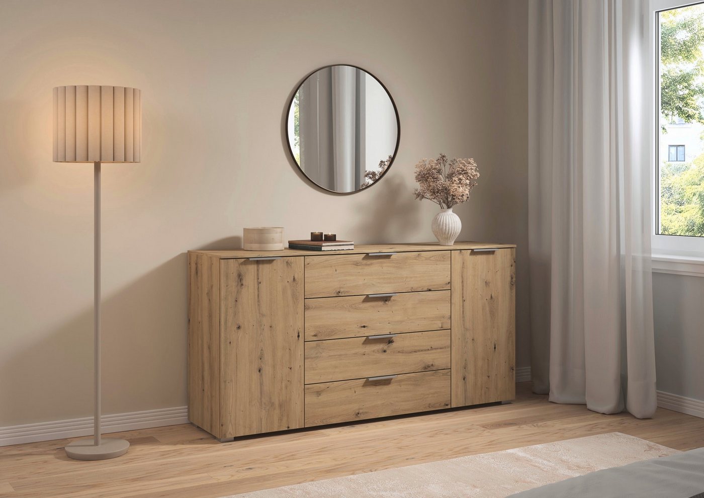 OTTO home Kombikommode Kommode Sideboard Schubladenkommode Schlafzimmerkommode ASTANA (Breite 160 cm / Höhe 81 cm, mit 4 Einlegeböden), 2-türig, 4 geräumige Sch – Bild 2 von 5