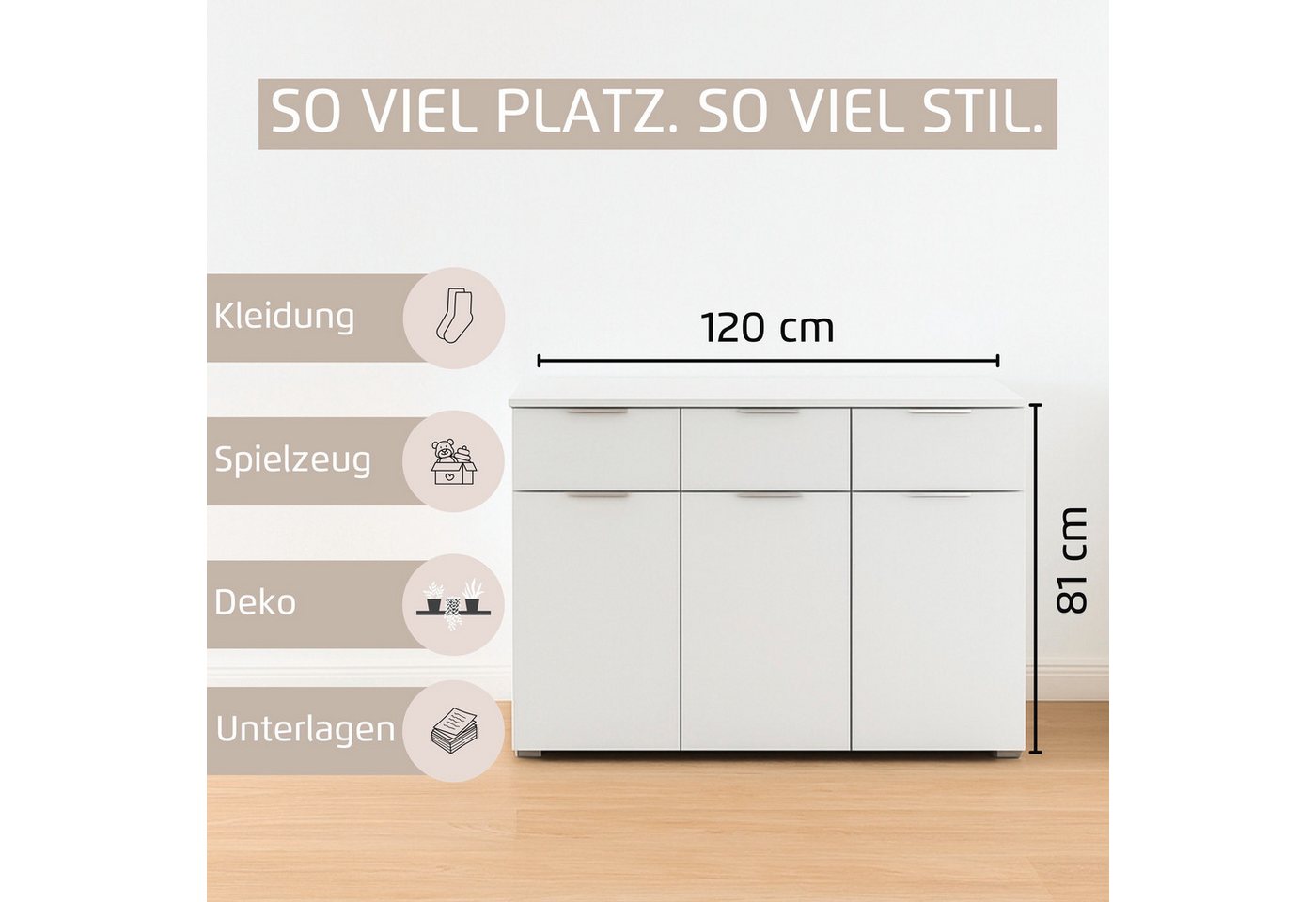 OTTO home Kombikommode Kommode Sideboard Schubladenkommode Schlafzimmerkommode CORTONA (Breite 120 cm inkl. SOFT-CLOSE-FUNKTION, mit moderner Dekor-Front), mit  – Bild 3 von 5