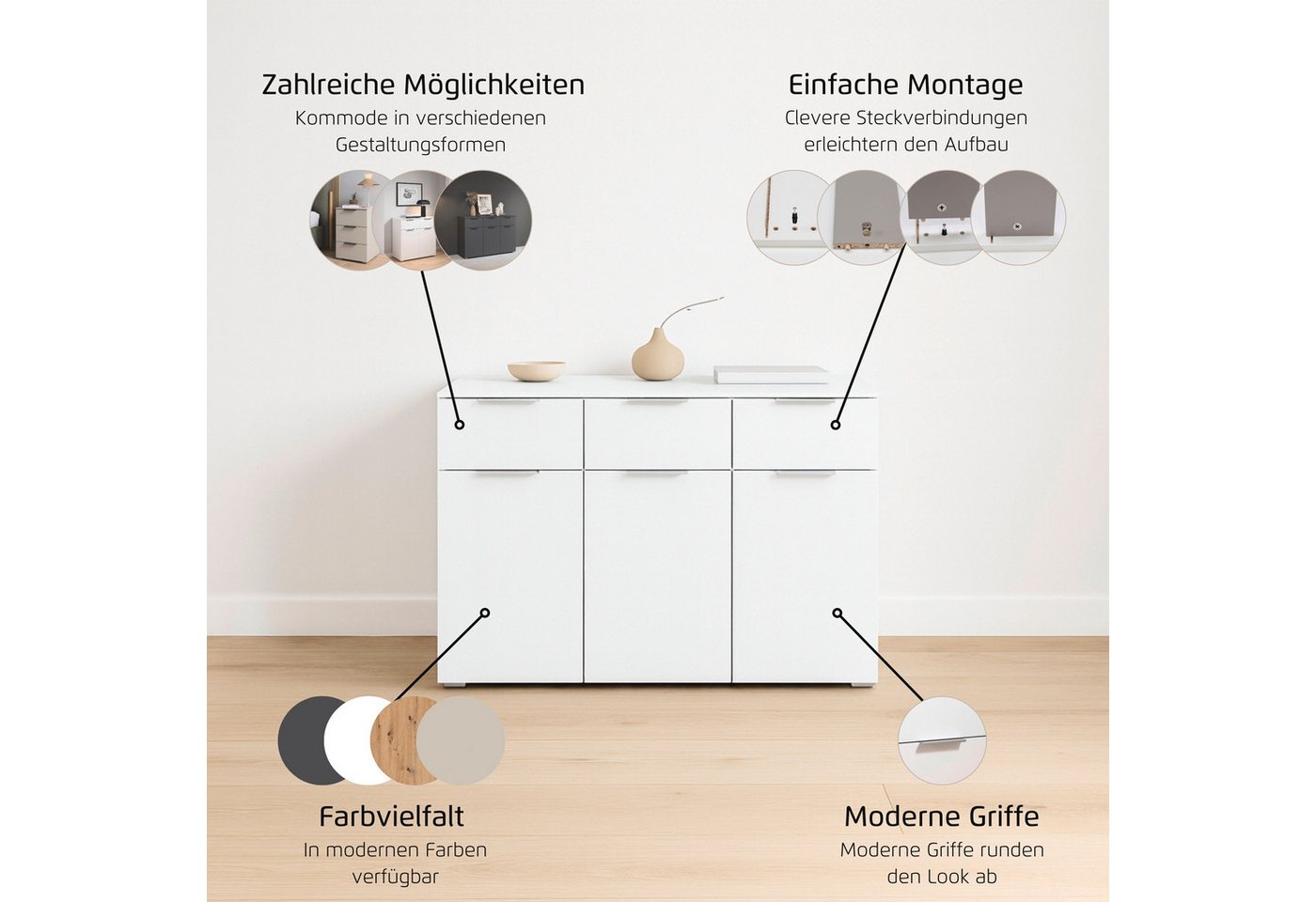 OTTO home Kombikommode Kommode Sideboard Schubladenkommode Schlafzimmerkommode CORTONA (Breite 120 cm inkl. SOFT-CLOSE-FUNKTION, mit moderner Dekor-Front), mit  – Bild 4 von 5