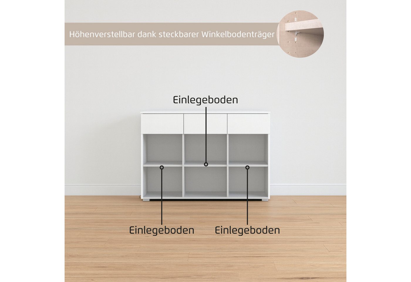OTTO home Kombikommode Kommode Sideboard Schubladenkommode Schlafzimmerkommode CORTONA (Breite 120 cm inkl. SOFT-CLOSE-FUNKTION, mit moderner Dekor-Front), mit  – Bild 5 von 5