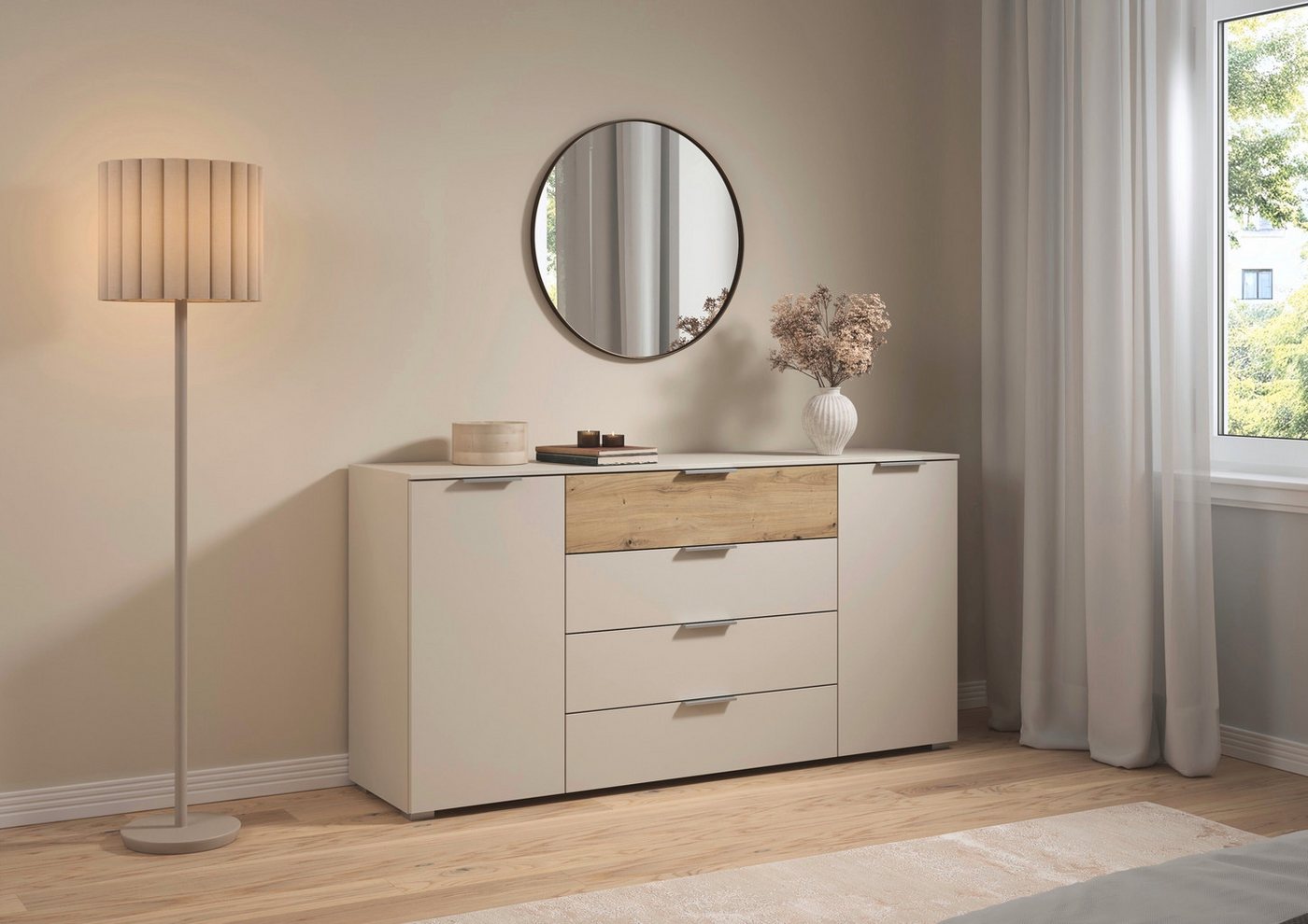 OTTO home Kombikommode Kommode Sideboard Schubladenkommode Schlafzimmerkommode ASTANA (Breite 160 cm / Höhe 81 cm, mit 4 Einlegeböden), 2-türig, 4 geräumige Sch – Bild 2 von 5