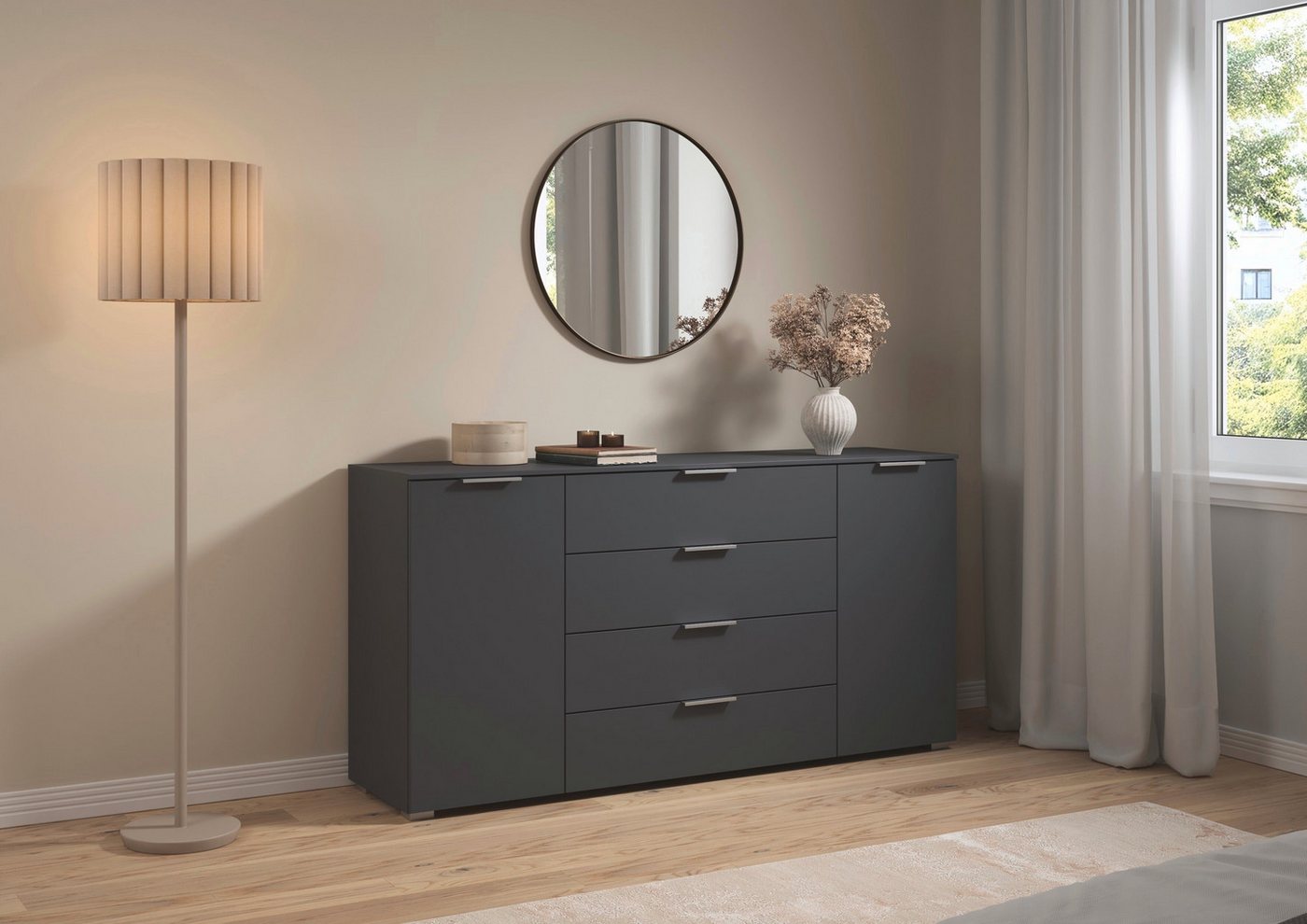 OTTO home Kombikommode Kommode Sideboard Schubladenkommode Schlafzimmerkommode ASTANA (Breite 160 cm / Höhe 81 cm, mit 4 Einlegeböden), 2-türig, 4 geräumige Sch – Bild 2 von 5