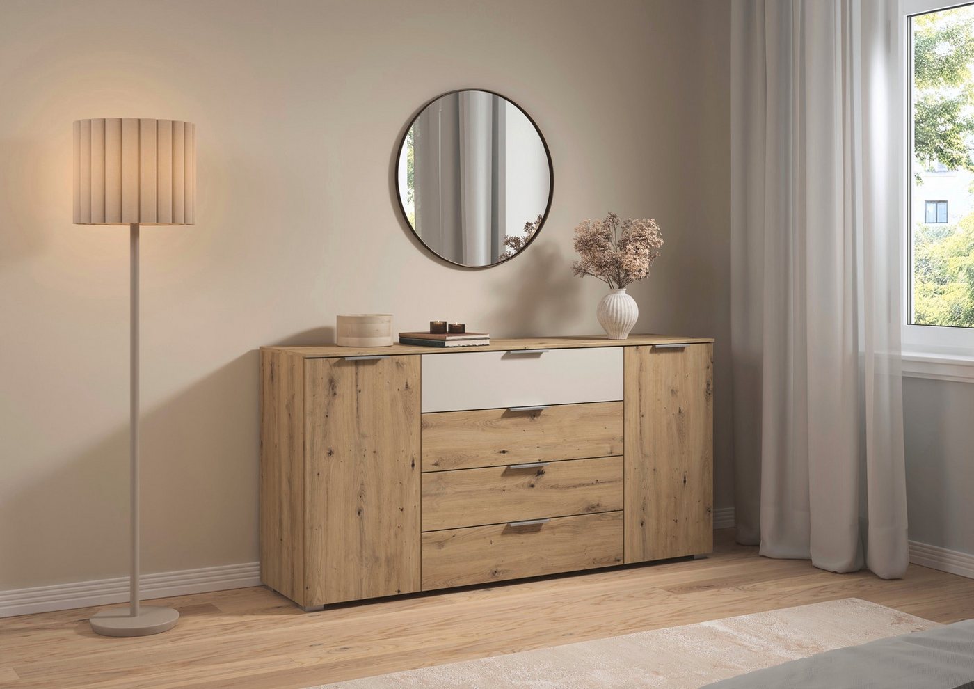 OTTO home Kombikommode Kommode Sideboard Schubladenkommode Schlafzimmerkommode ASTANA (Breite 160 cm / Höhe 81 cm, mit 4 Einlegeböden), 2-türig, 4 geräumige Sch – Bild 2 von 5
