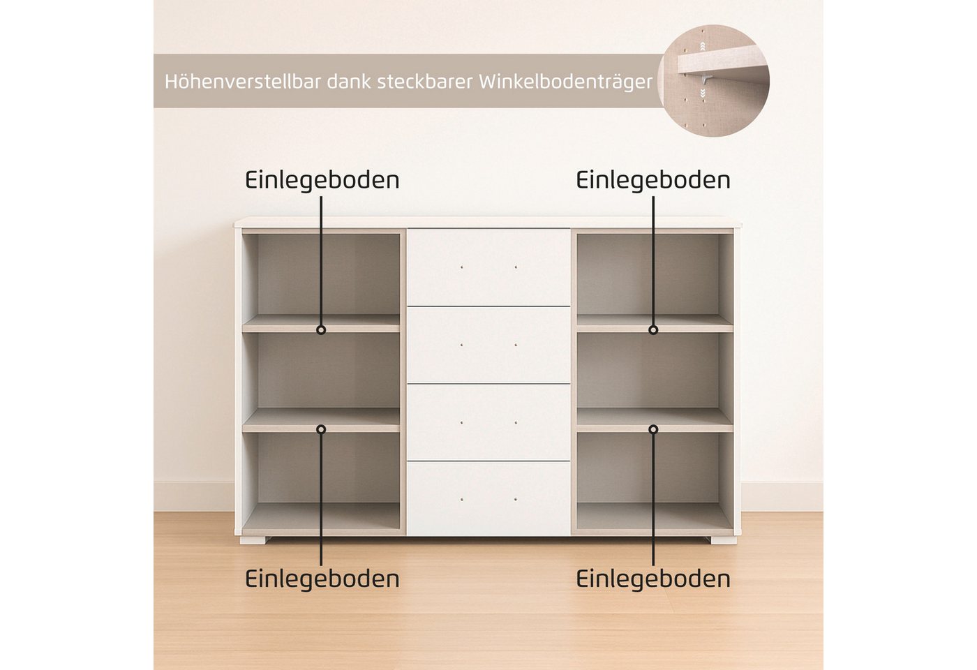 OTTO home Kombikommode Kommode Sideboard Schubladenkommode Schlafzimmerkommode OTELI (Breite 120 cm inkl. SOFT-CLOSE-FUNKTION, mit moderner Dekor-Front), vier g – Bild 5 von 5