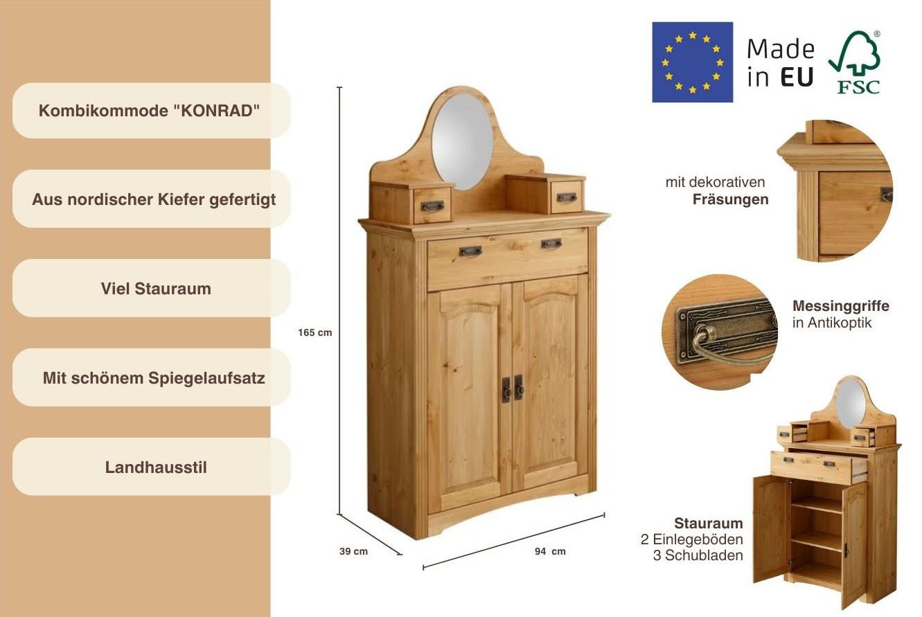 OTTO home Kombikommode Konrad, Breite 94 cm, aus massiver, FSC®-zertifizierter Kiefer – Bild 3 von 5