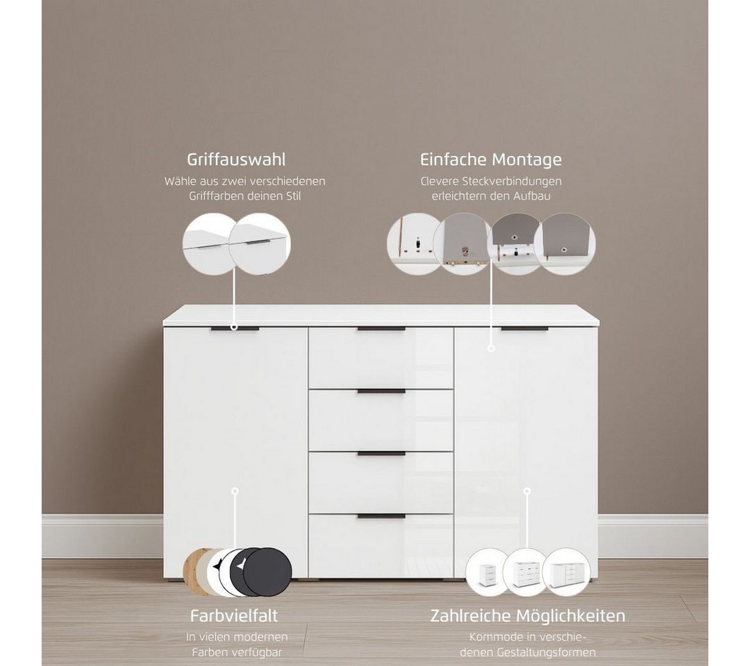 OTTO home Kombikommode Sideboard Kombikommode Schubladenkommode AGORDO mit Glasfront (in zwei Griff-Farben, Breite 120 cm), vier große Schubladen, mit insgesamt – Bild 3 von 5