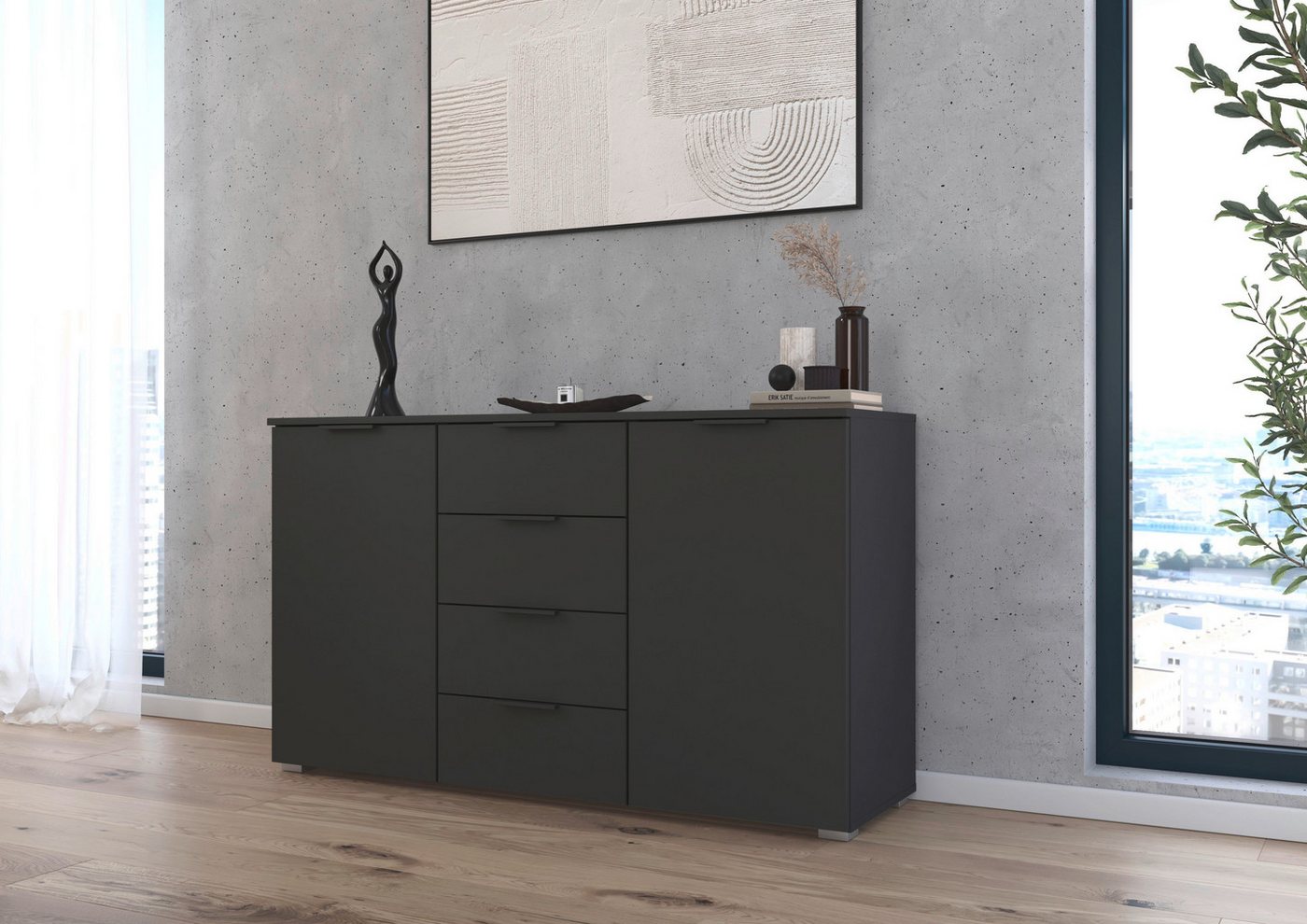 OTTO home Kombikommode Sideboard Schubladenkommode AGORDO mit Dekor- oder Hochglanzfront (in zwei Griff-Farben, Breite 120 cm), vier große Schubladen, mit insge – Bild 2 von 5