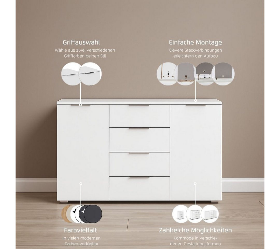 OTTO home Kombikommode Sideboard Schubladenkommode AGORDO mit Dekor- oder Hochglanzfront (in zwei Griff-Farben, Breite 120 cm), vier große Schubladen, mit insge – Bild 3 von 5