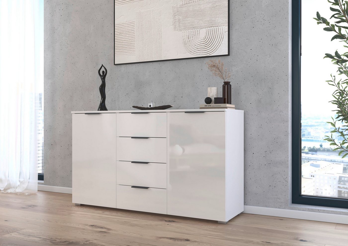 OTTO home Kombikommode Sideboard Schubladenkommode AGORDO mit Dekor- oder Hochglanzfront (in zwei Griff-Farben, Breite 120 cm), vier große Schubladen, mit insge – Bild 2 von 5