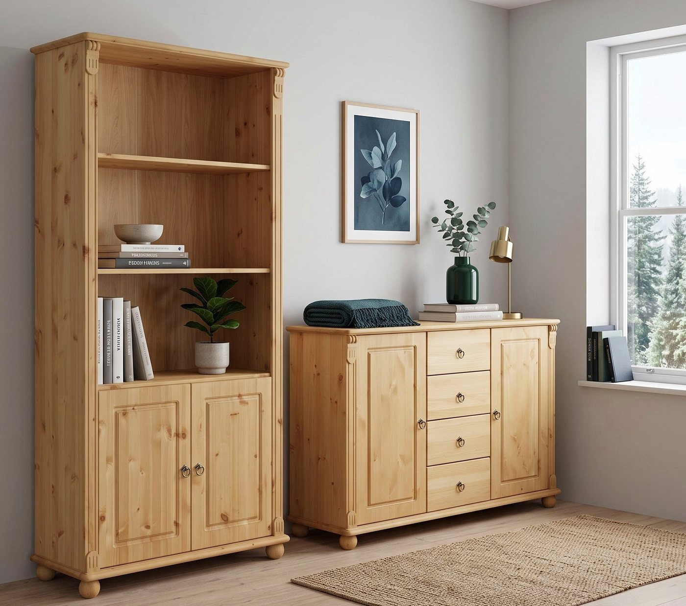 OTTO home Kombikommode Tessin, Buffetunterschrank, klassischer Landhausstil, aus massiver, FSC®-zertifizierter Kiefer, 128cm breit – Bild 3 von 5