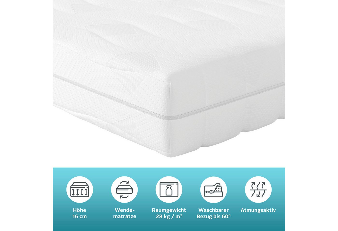 Komfortschaummatratze Lasse Essentials, Matratze 90x200, 140x200 cm & weitere Größen, OTTO home, 16 cm hoch, 7 Zonen Matratze, ergonomisch, atmungsaktiv – Bild 5 von 5