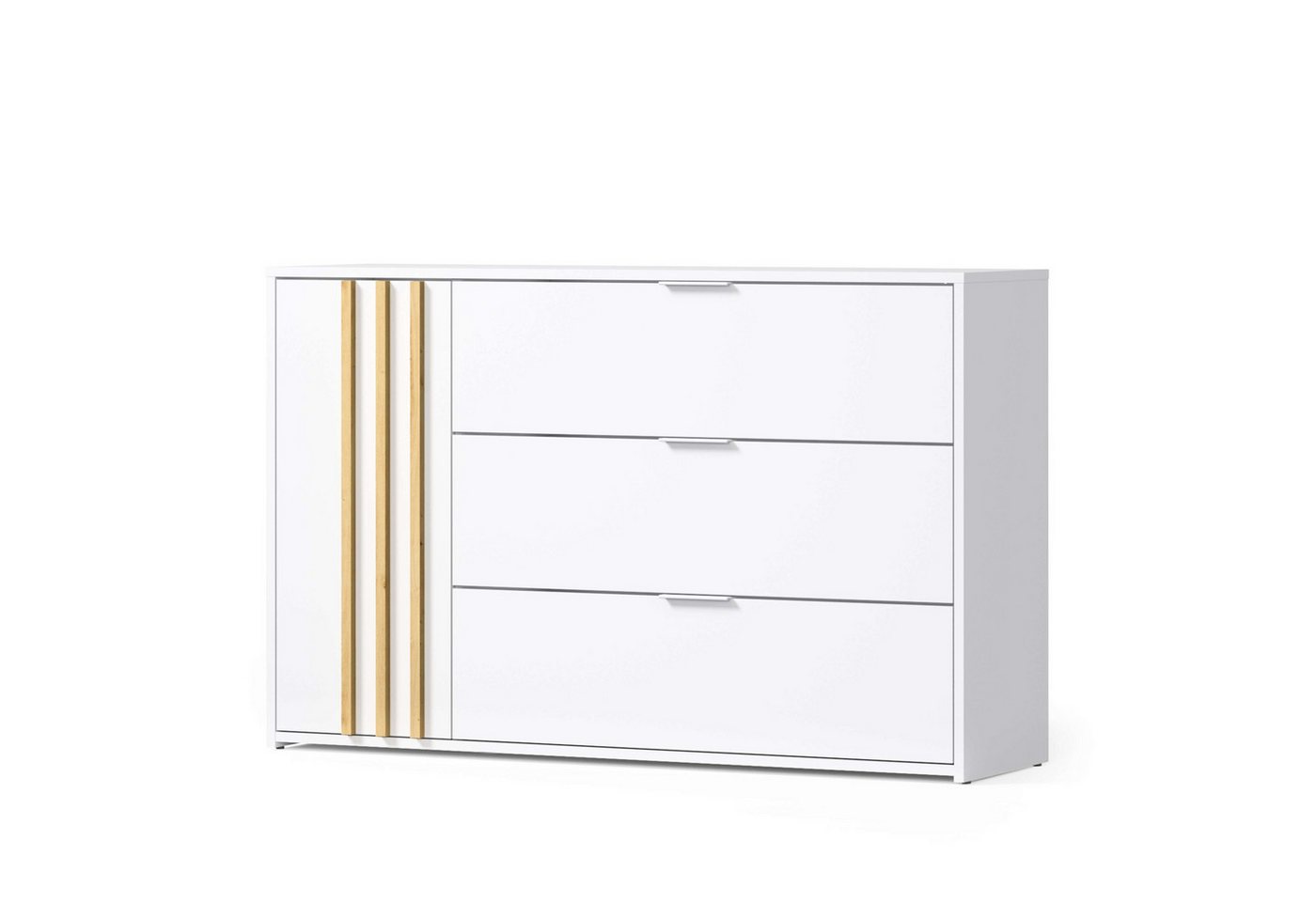 OTTO home Kommode Kommode Caleera mit Drehtür, 3 Schubladen und MDF-Lamellen, Kommode B/H/T 125/79,8/35 cm – Bild 2 von 5