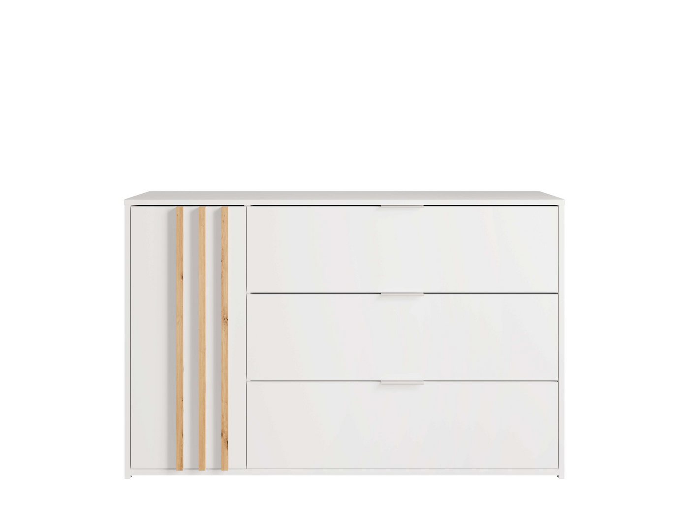 OTTO home Kommode Kommode Caleera mit Drehtür, 3 Schubladen und MDF-Lamellen, Kommode B/H/T 125/79,8/35 cm – Bild 3 von 5