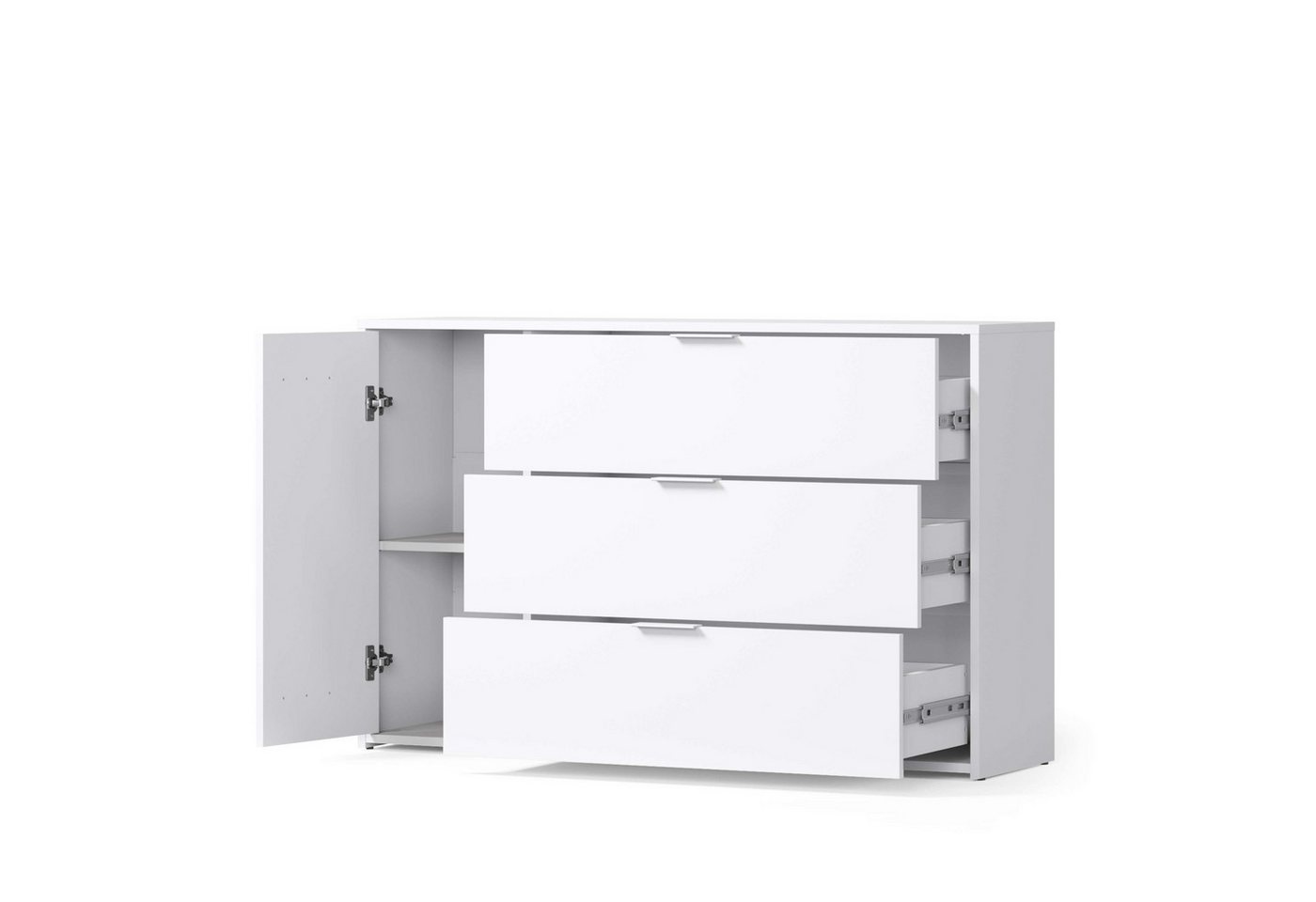OTTO home Kommode Kommode Caleera mit Drehtür, 3 Schubladen und MDF-Lamellen, Kommode B/H/T 125/79,8/35 cm – Bild 4 von 5