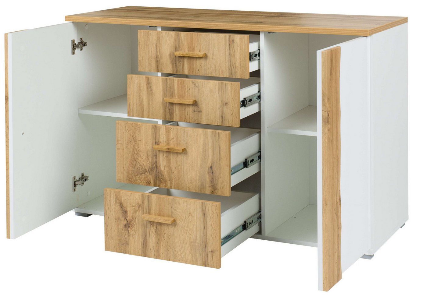 OTTO home Kommode Kommode Fabellaa mit 4 Schubladen, 2 Einlegeböden, BxHxT 130x82x45 cm, mit viel Stauraum, 2 Drehtüren – Bild 4 von 5