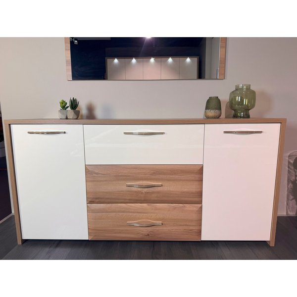 OTTO home Kommode Gala, melaminbeschichtet und beige hochglänzend UV lackiert (Soft-Close Funktion, Maße: B/T/H 170/46/83cm), 2trg., mit 4 Schubladen, klassisch