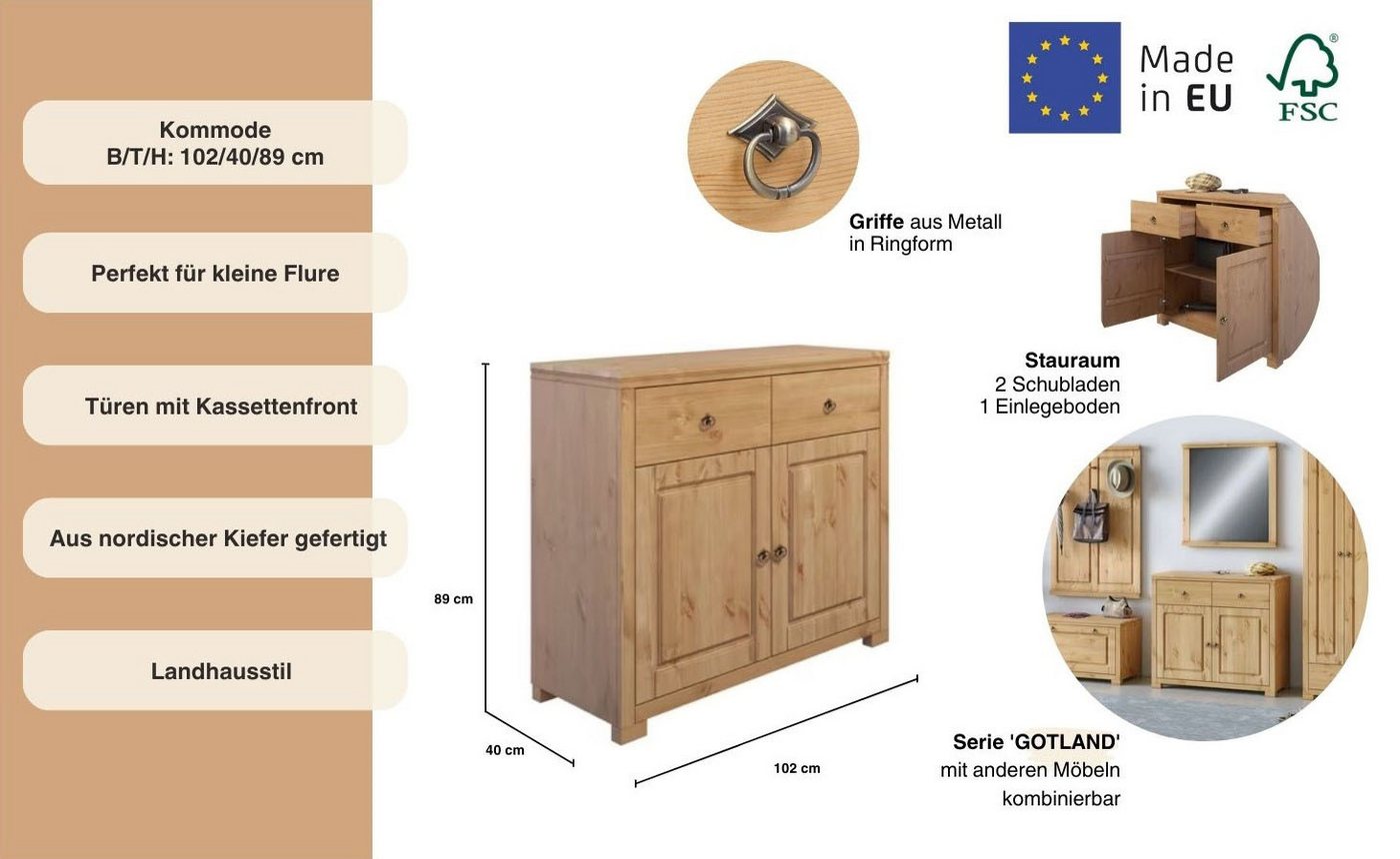 OTTO home Kommode Gotland, aus massiver Kiefer, mit 2 Schubladen, FSC®, Breite 102 cm – Bild 3 von 5